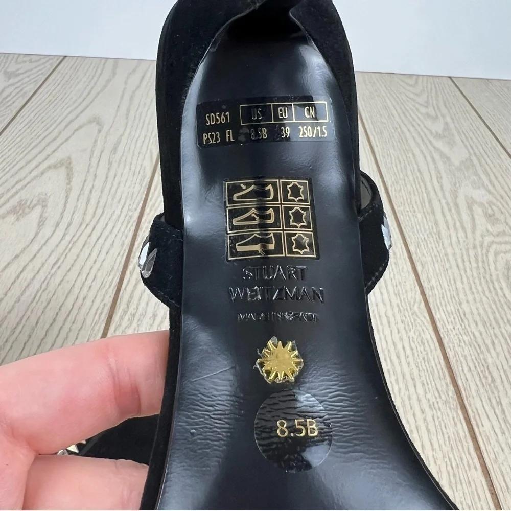 Stuart Weitzman Gemcut 100 Swarovski Crystal Sandals 39/8.5B Black Suede $650 - Picture 9 of 11